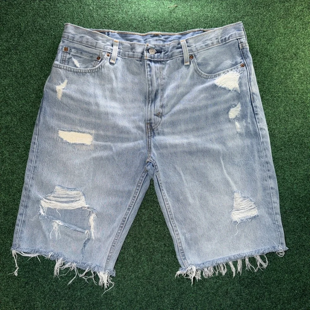 Levi's 412 Denim Shorts Men's 38W Light Wash Distressed Jean Cut Off Shorts